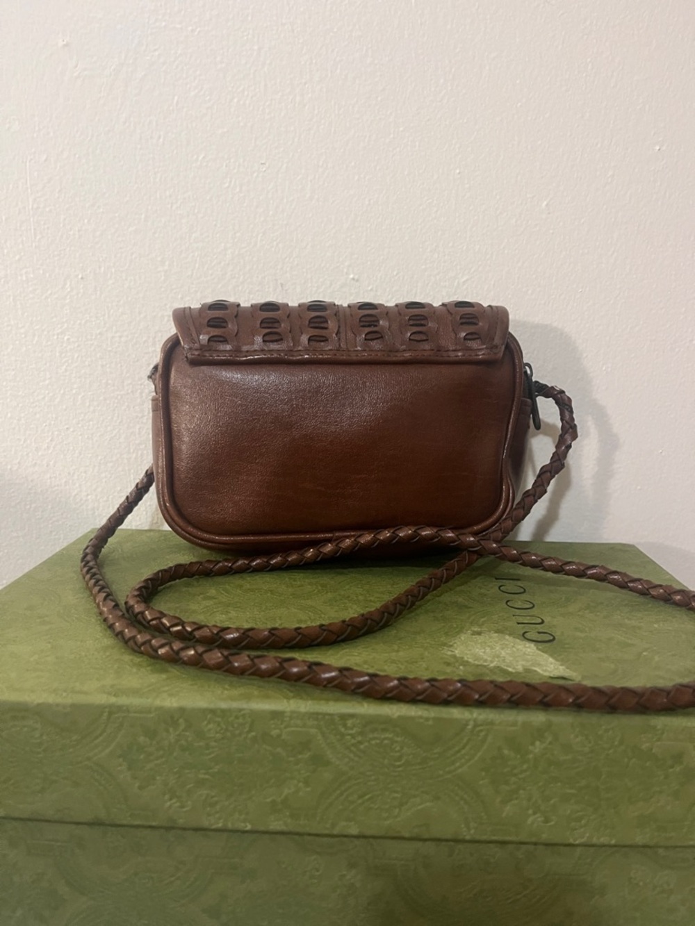 Woven Leather dark brown crossbody mini bag - Picture 2 of 7